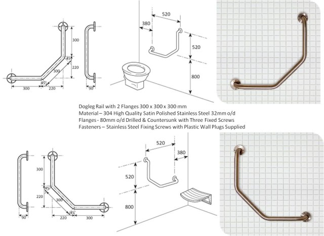 Dogleg Grab Rail 2 Flanges 300 x 300 x 300 DL2